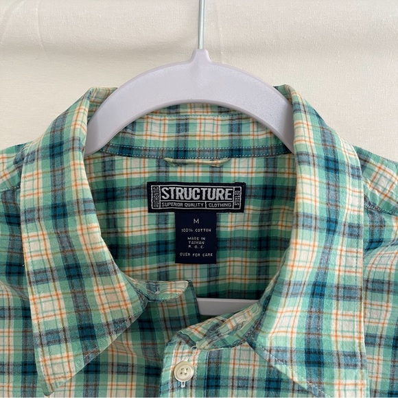 Structure Short Sleeve Button Up Green Plaid Shirt Size Medium - Picture 3 of 6